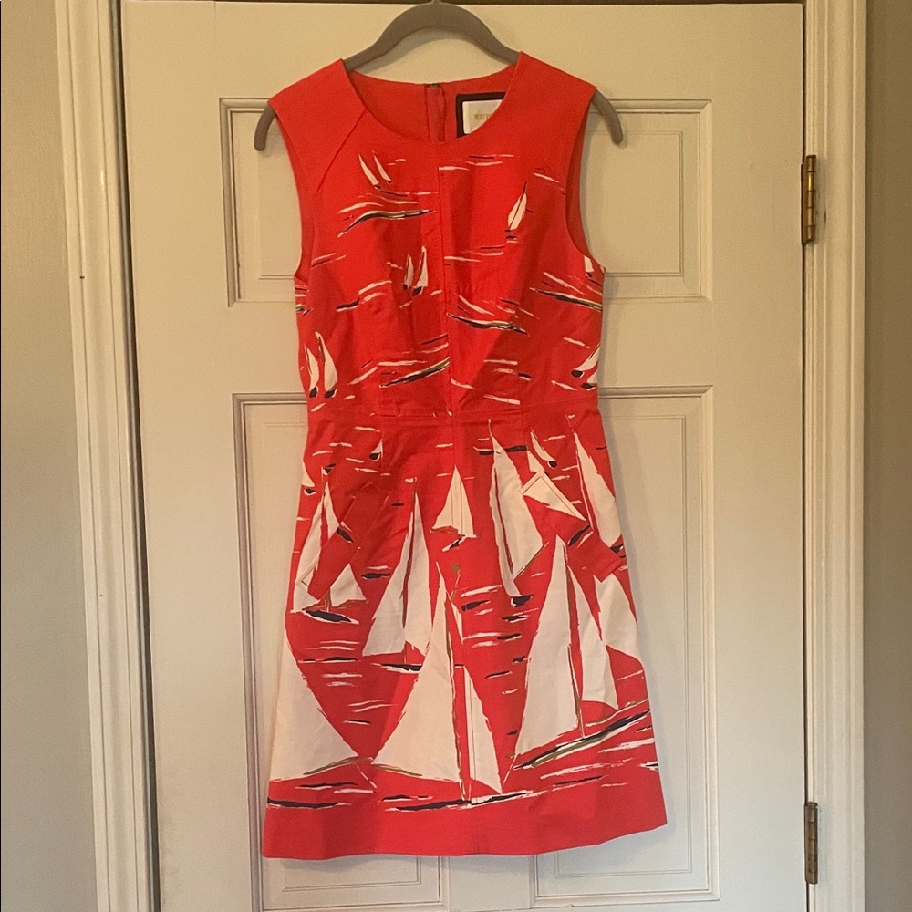 Anthropologie, Maeve —Sleeveless Tomato Red Sailboat Print Dress -Size 2